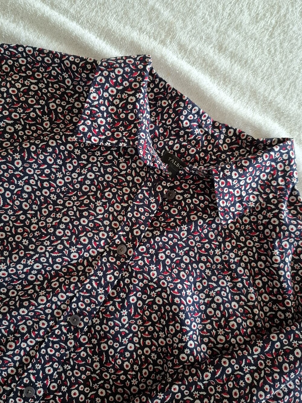 Talbots Navy Ditzy Floral Button Front Collared Shirt Cotton Long Sleeve Size 16